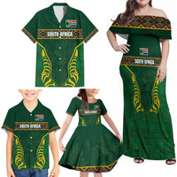 Custom South Africa Rugby Family Matching Off Shoulder Maxi Dress and Hawaiian Shirt Springboks Spirit and King Protea