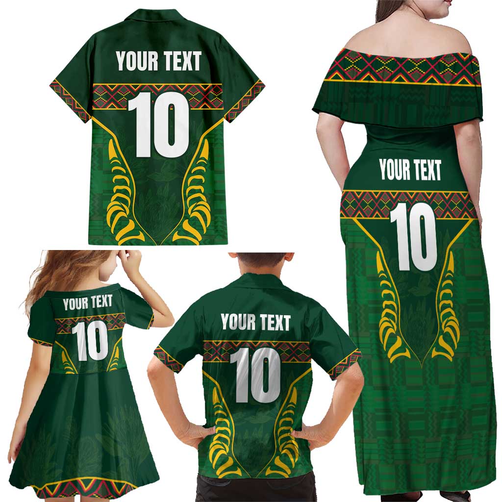 Custom South Africa Rugby Family Matching Off Shoulder Maxi Dress and Hawaiian Shirt Springboks Spirit and King Protea