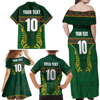 Custom South Africa Rugby Family Matching Off Shoulder Maxi Dress and Hawaiian Shirt Springboks Spirit and King Protea