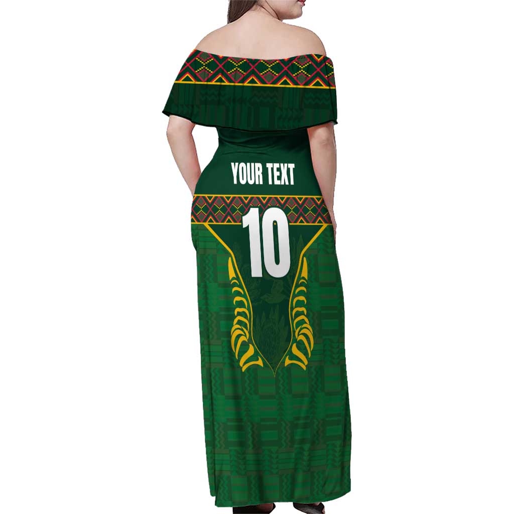 Custom South Africa Rugby Family Matching Off Shoulder Maxi Dress and Hawaiian Shirt Springboks Spirit and King Protea