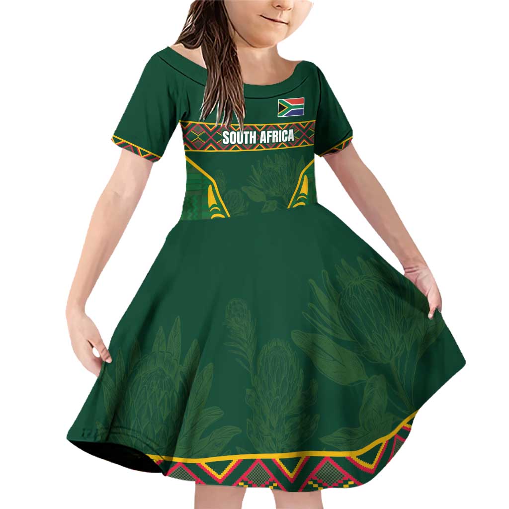 Custom South Africa Rugby Family Matching Off Shoulder Short Dress and Hawaiian Shirt Springboks Spirit and King Protea