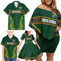 Custom South Africa Rugby Family Matching Off Shoulder Short Dress and Hawaiian Shirt Springboks Spirit and King Protea