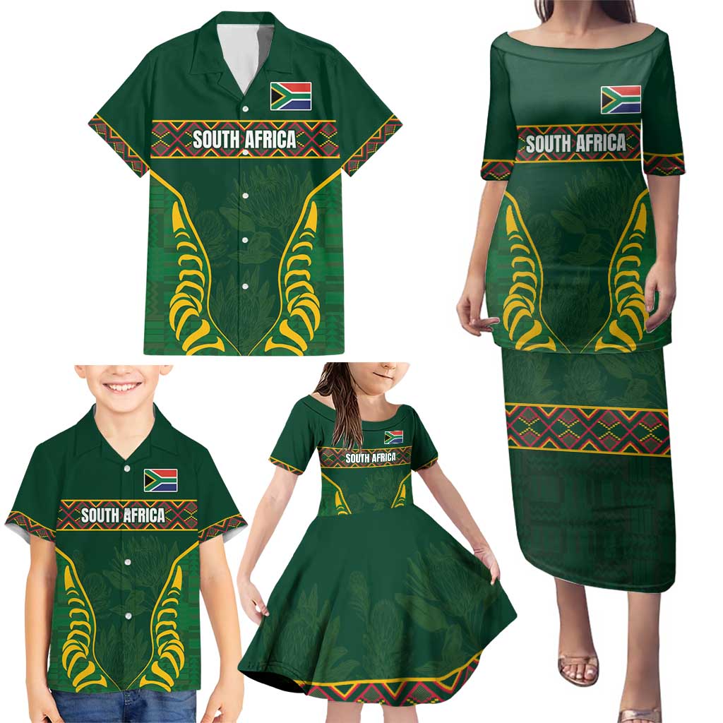 Custom South Africa Rugby Family Matching Puletasi and Hawaiian Shirt Springboks Spirit and King Protea