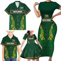 Custom South Africa Rugby Family Matching Short Sleeve Bodycon Dress and Hawaiian Shirt Springboks Spirit and King Protea