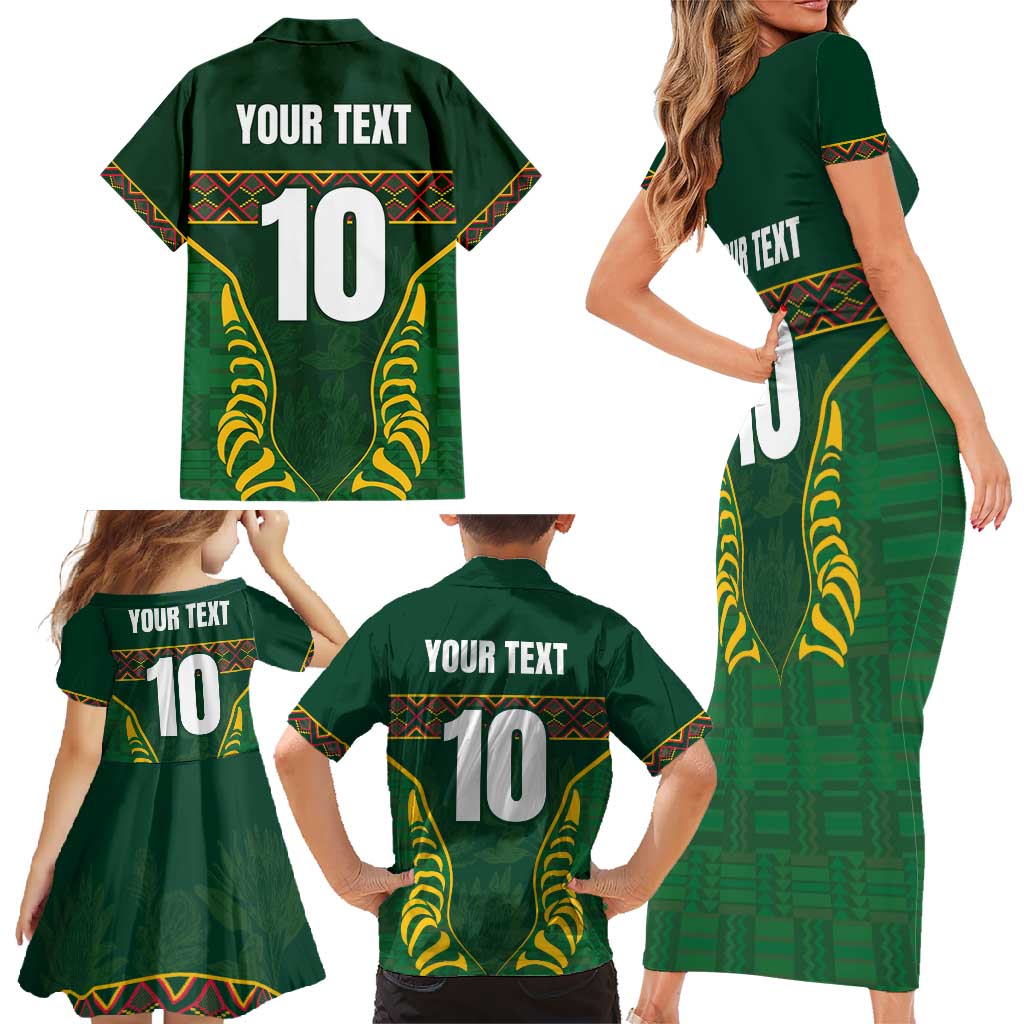 Custom South Africa Rugby Family Matching Short Sleeve Bodycon Dress and Hawaiian Shirt Springboks Spirit and King Protea