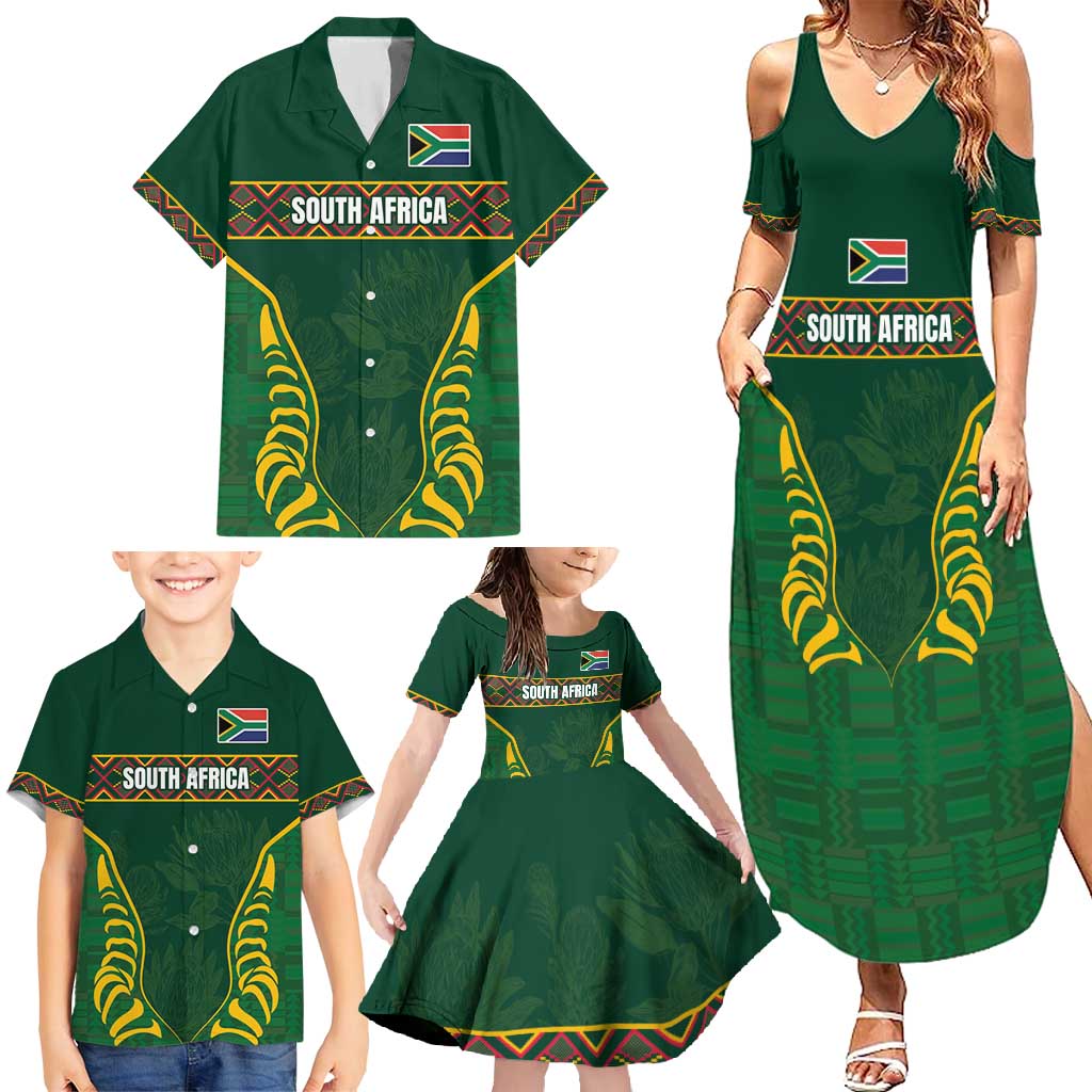 Custom South Africa Rugby Family Matching Summer Maxi Dress and Hawaiian Shirt Springboks Spirit and King Protea