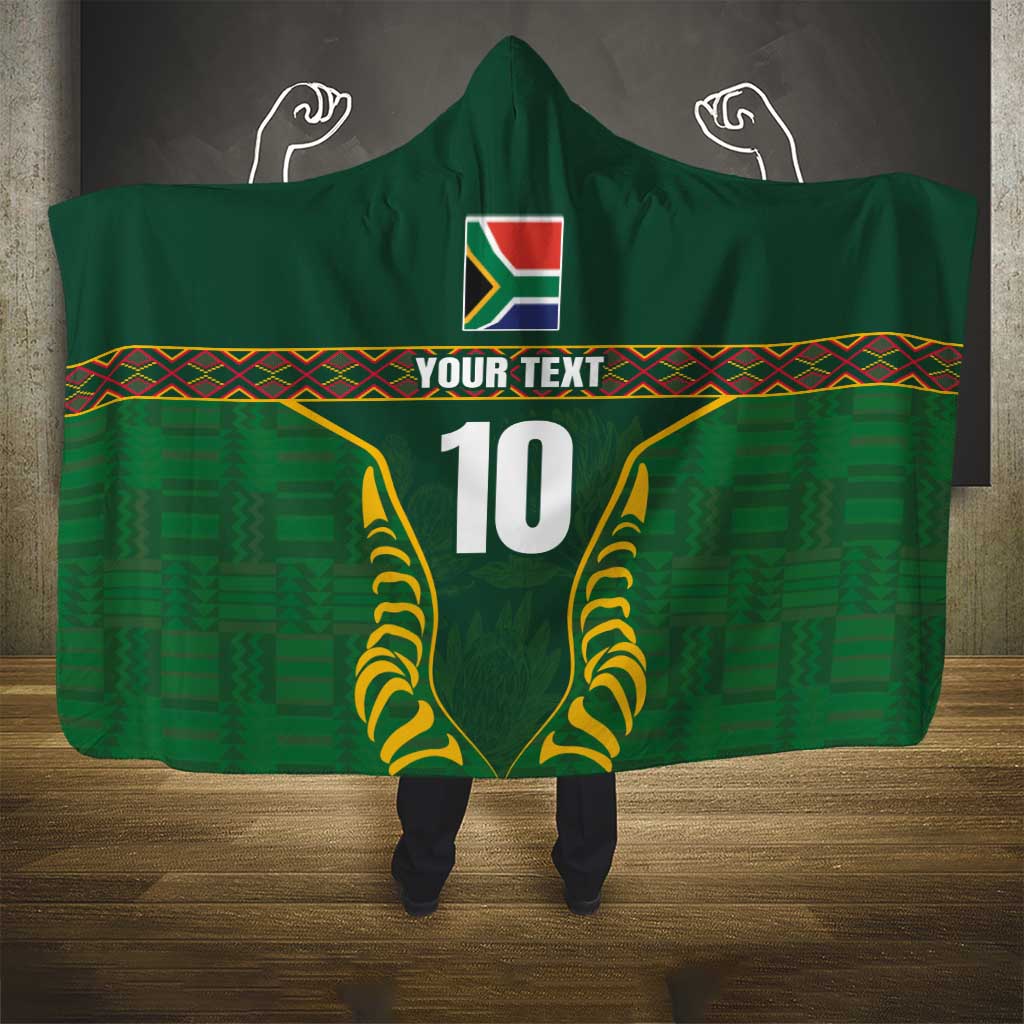 Custom South Africa Rugby Hooded Blanket Springboks Spirit and King Protea