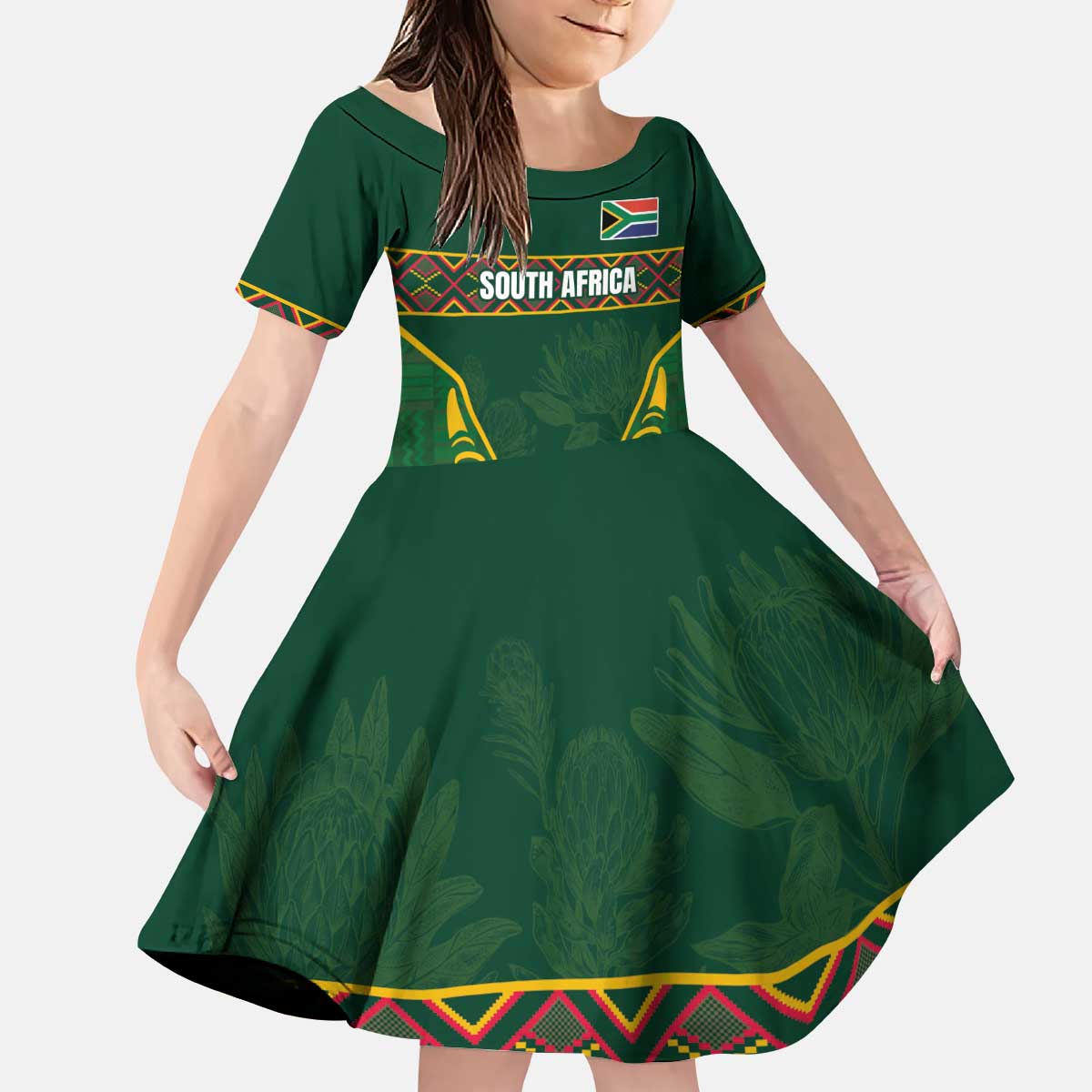 Custom South Africa Rugby Kid Short Sleeve Dress Springboks Spirit and King Protea