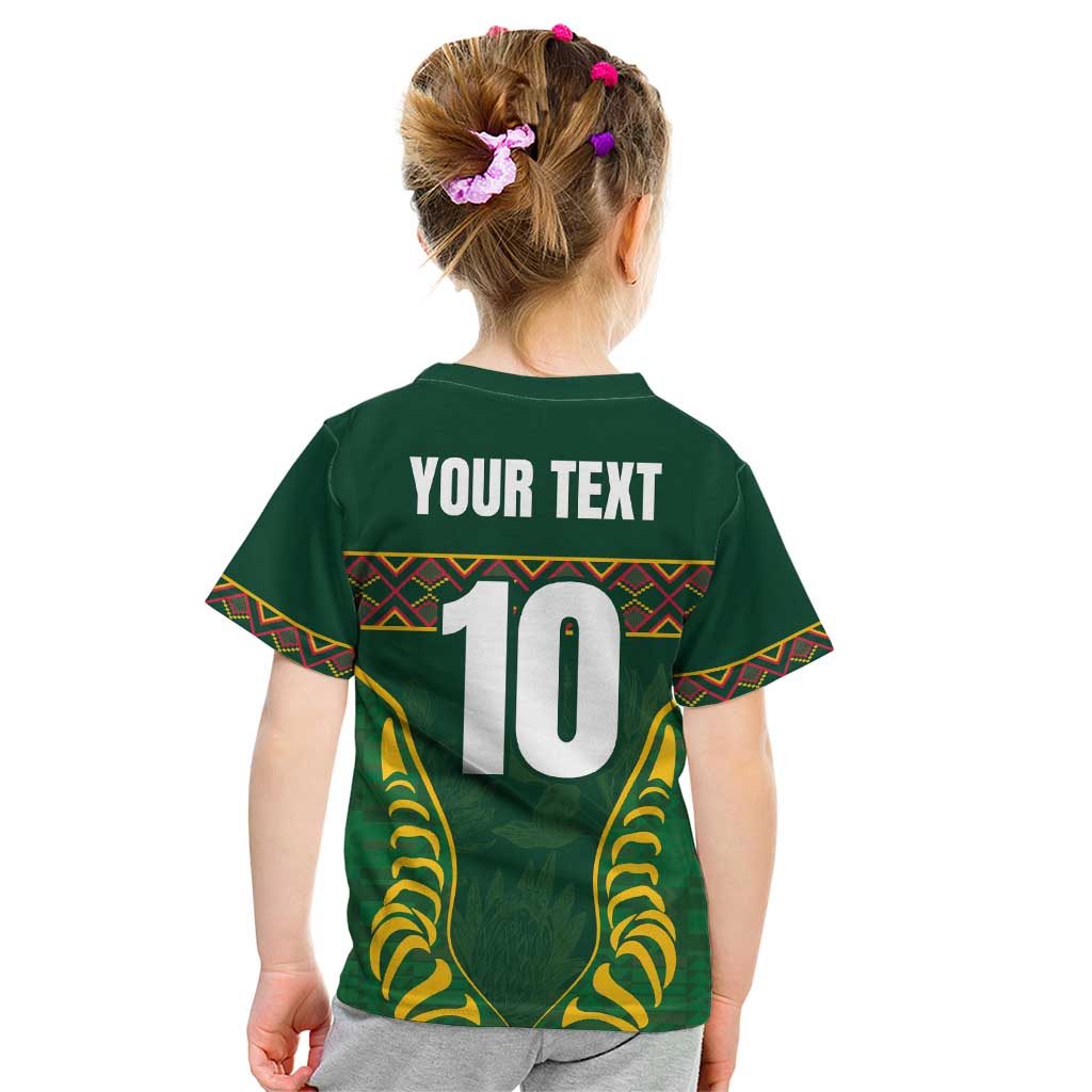 Custom South Africa Rugby Kid T Shirt Springboks Spirit and King Protea