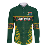 Custom South Africa Rugby Long Sleeve Button Shirt Springboks Spirit and King Protea