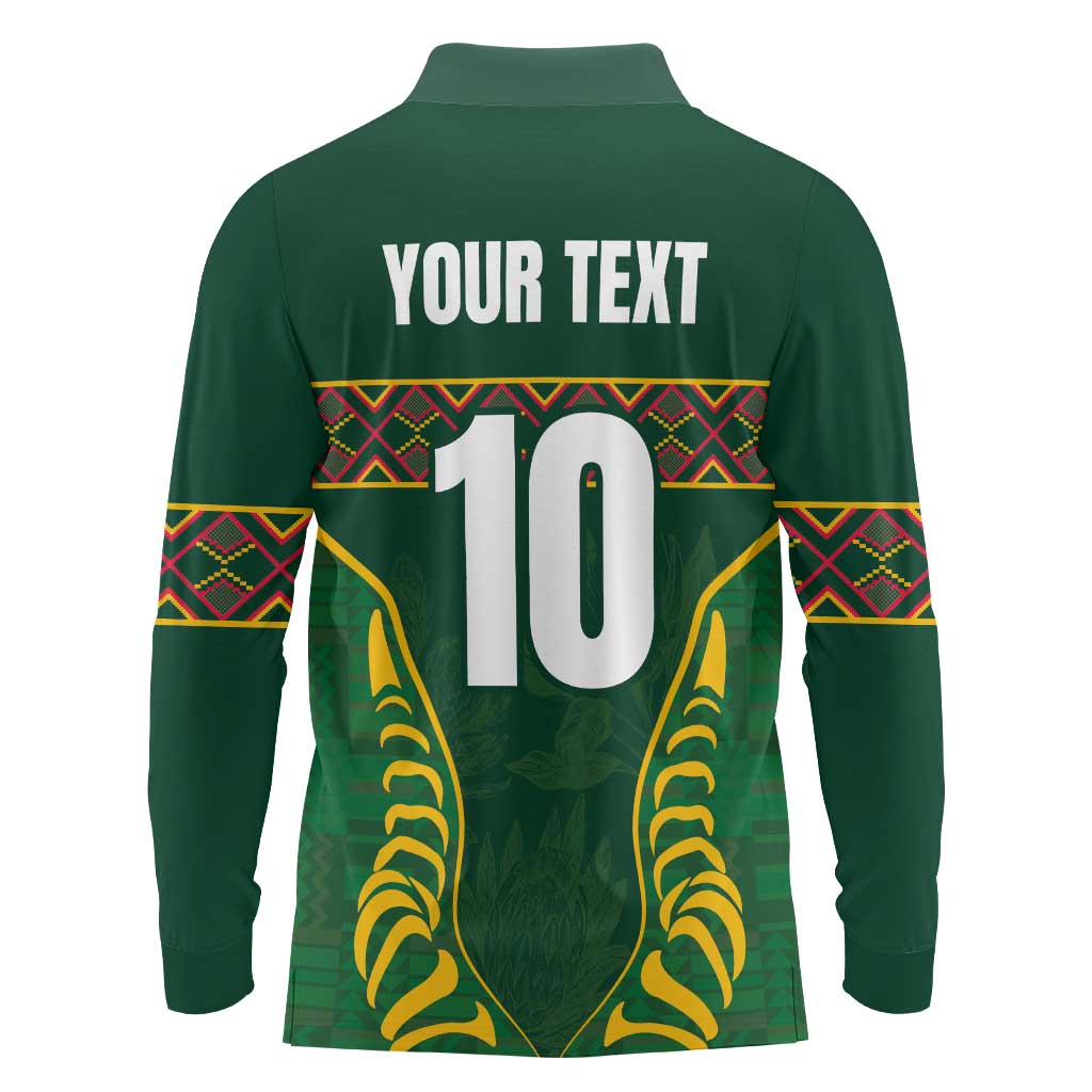 Custom South Africa Rugby Long Sleeve Polo Shirt Springboks Spirit and King Protea