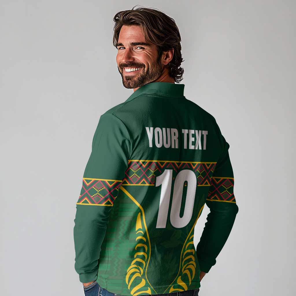 Custom South Africa Rugby Long Sleeve Polo Shirt Springboks Spirit and King Protea