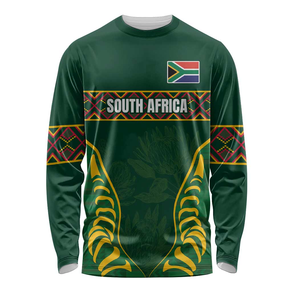 Custom South Africa Rugby Long Sleeve Shirt Springboks Spirit and King Protea