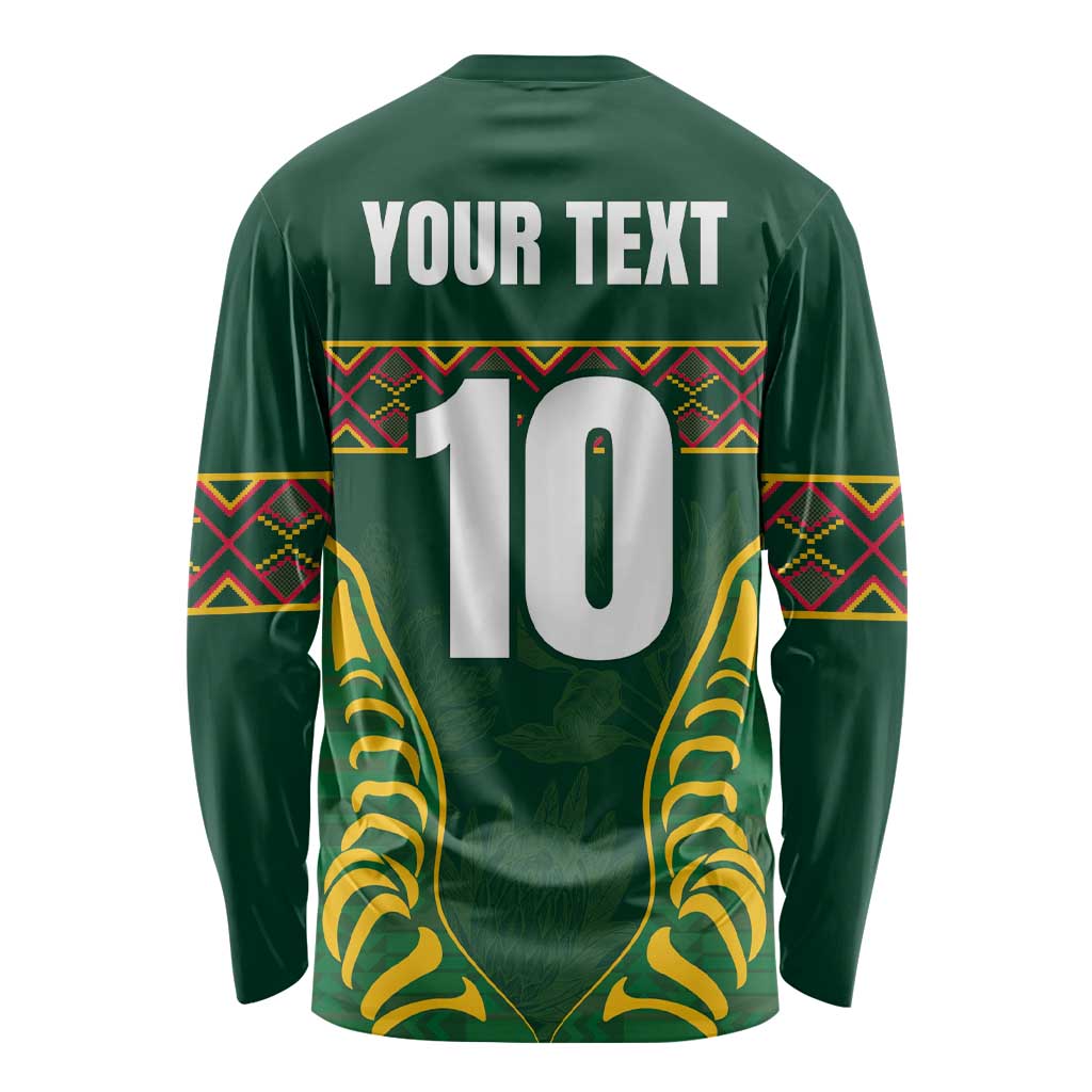 Custom South Africa Rugby Long Sleeve Shirt Springboks Spirit and King Protea
