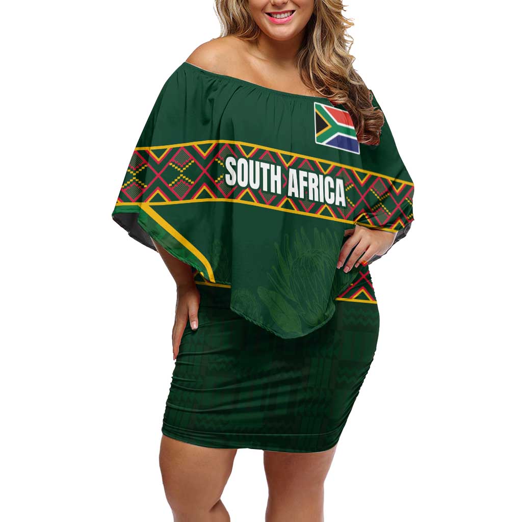 Custom South Africa Rugby Off Shoulder Short Dress Springboks Spirit and King Protea