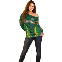 Custom South Africa Rugby Off Shoulder Sweater Springboks Spirit and King Protea