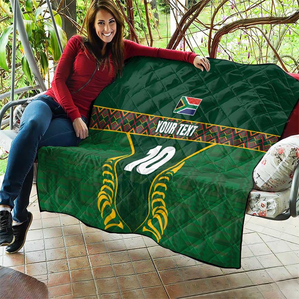 Custom South Africa Rugby Quilt Springboks Spirit and King Protea