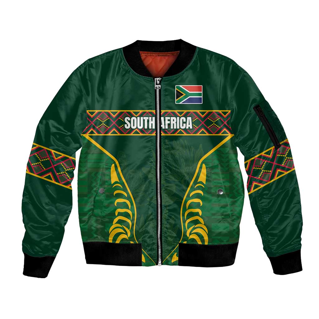 Custom South Africa Rugby Sleeve Zip Bomber Jacket Springboks Spirit and King Protea