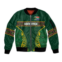 Custom South Africa Rugby Sleeve Zip Bomber Jacket Springboks Spirit and King Protea