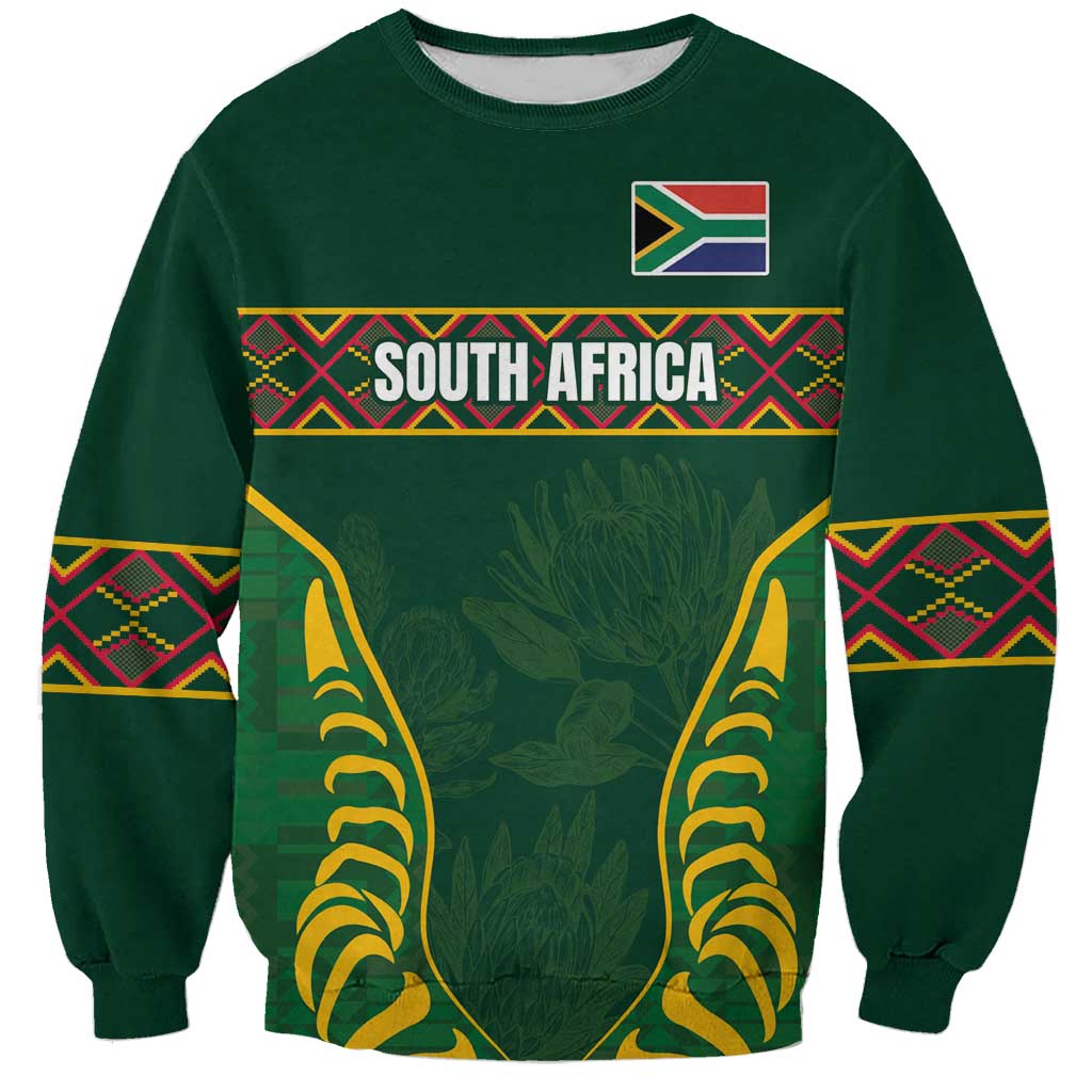 Custom South Africa Rugby Sweatshirt Springboks Spirit and King Protea