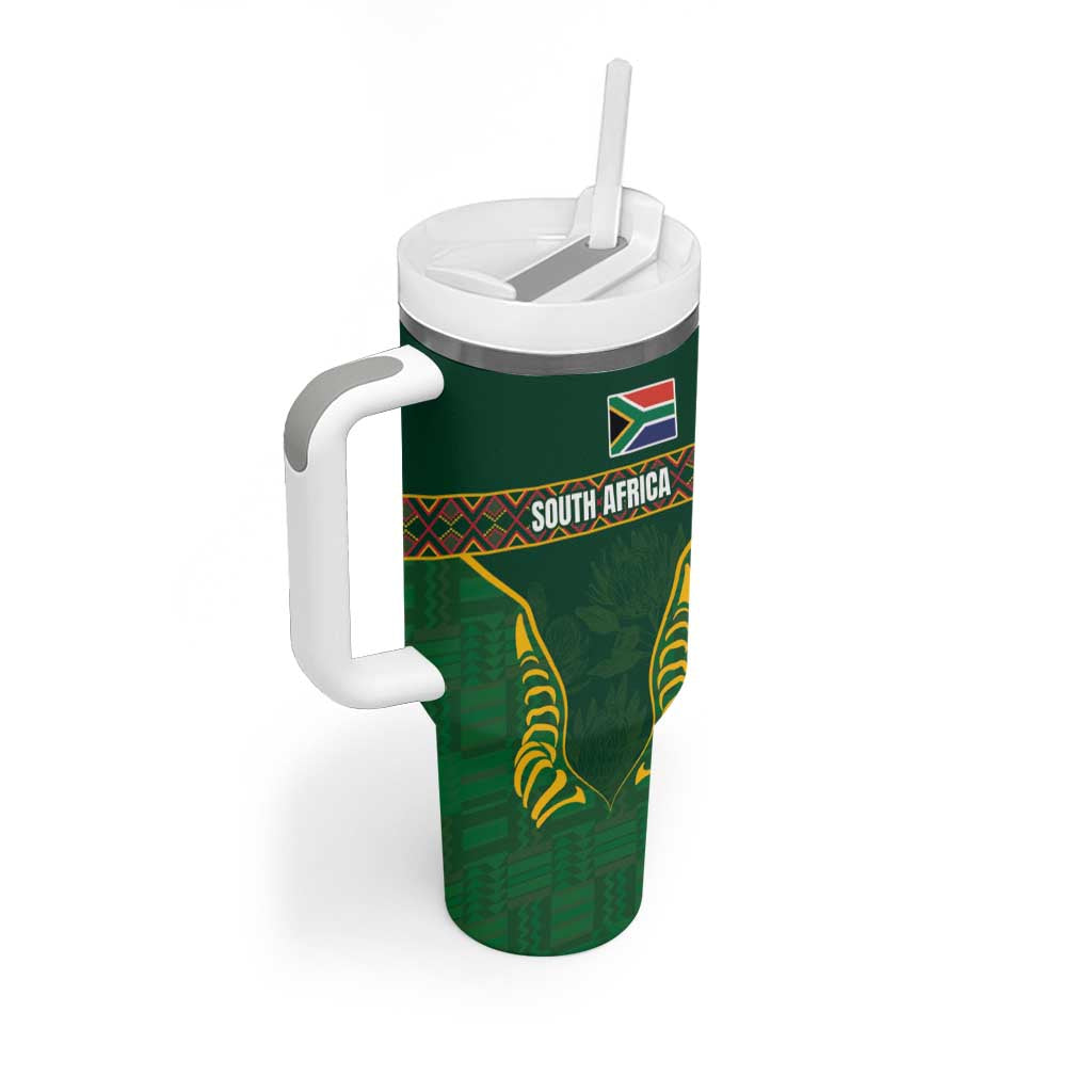 Custom South Africa Rugby Tumbler With Handle Springboks Spirit and King Protea