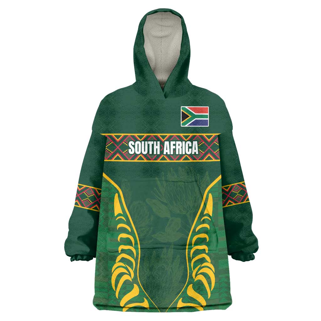 Custom South Africa Rugby Wearable Blanket Hoodie Springboks Spirit and King Protea