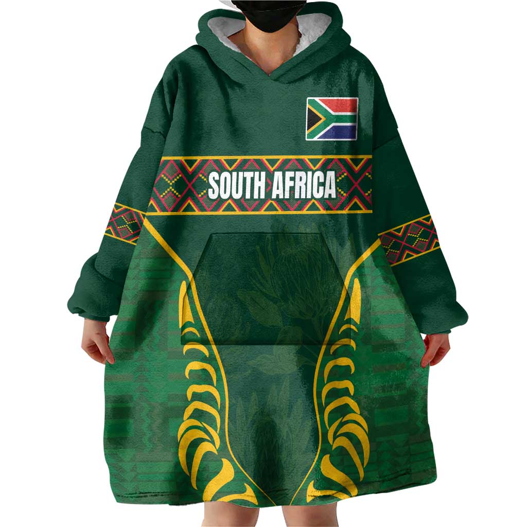 Custom South Africa Rugby Wearable Blanket Hoodie Springboks Spirit and King Protea