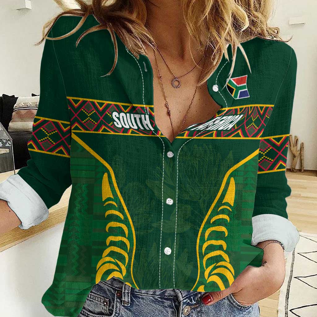 Custom South Africa Rugby Women Casual Shirt Springboks Spirit and King Protea
