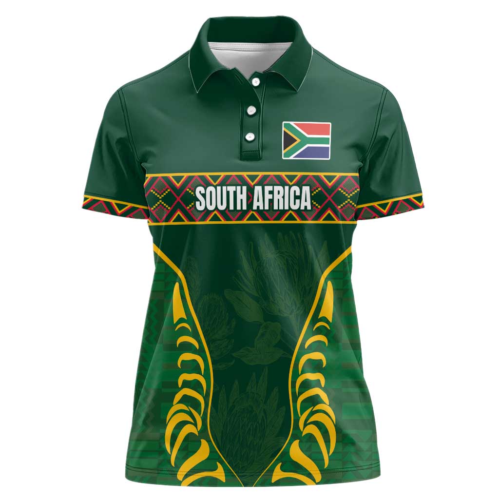Custom South Africa Rugby Women Polo Shirt Springboks Spirit and King Protea