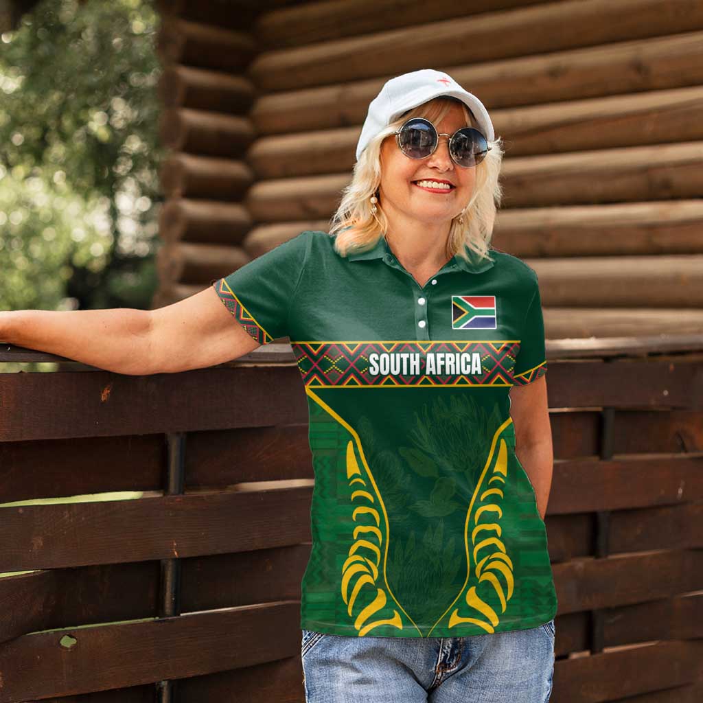 Custom South Africa Rugby Women Polo Shirt Springboks Spirit and King Protea