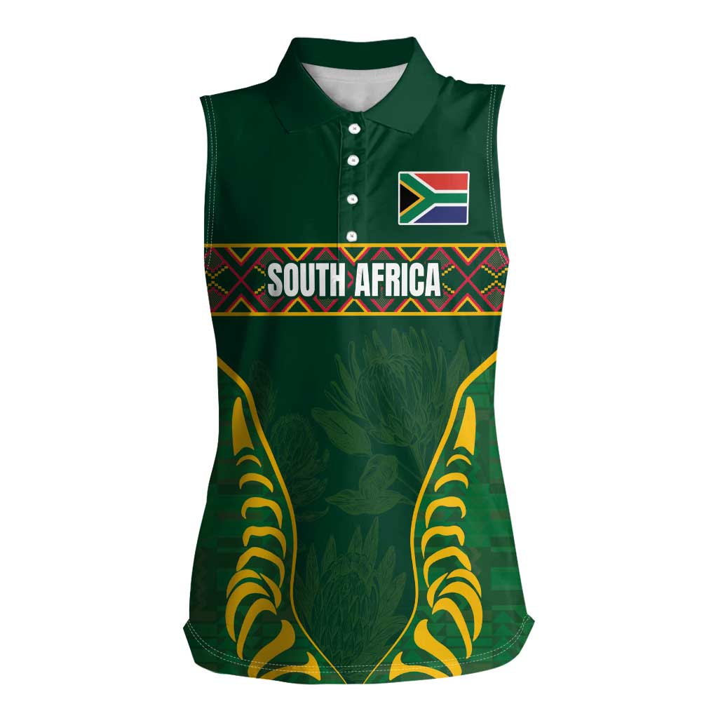 Custom South Africa Rugby Women Sleeveless Polo Shirt Springboks Spirit and King Protea