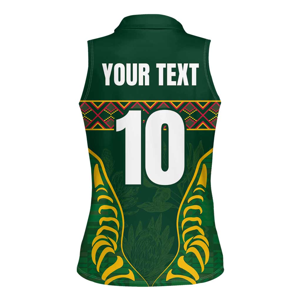 Custom South Africa Rugby Women Sleeveless Polo Shirt Springboks Spirit and King Protea