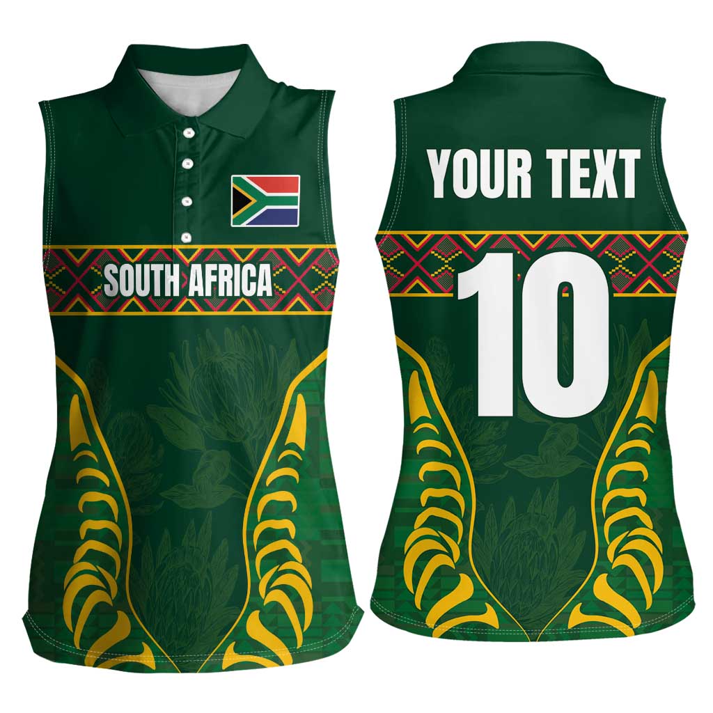 Custom South Africa Rugby Women Sleeveless Polo Shirt Springboks Spirit and King Protea