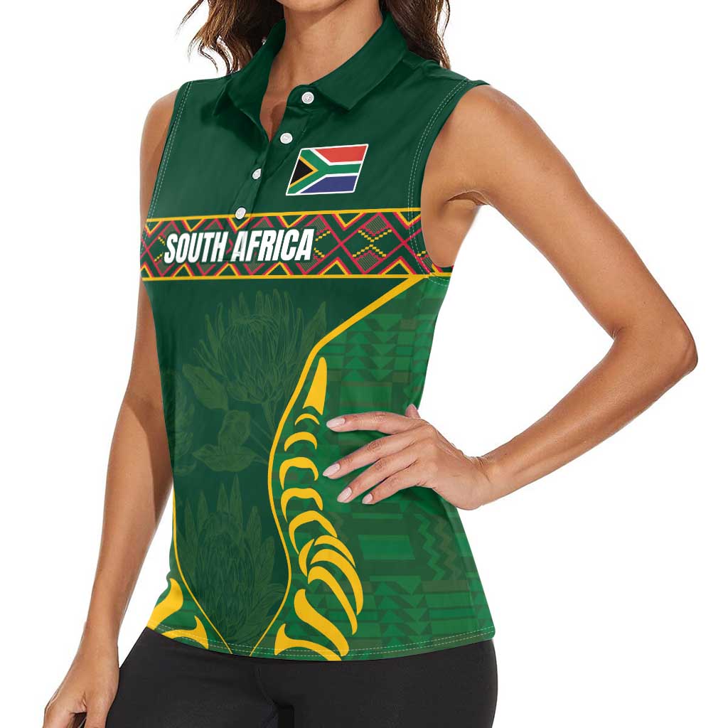 Custom South Africa Rugby Women Sleeveless Polo Shirt Springboks Spirit and King Protea