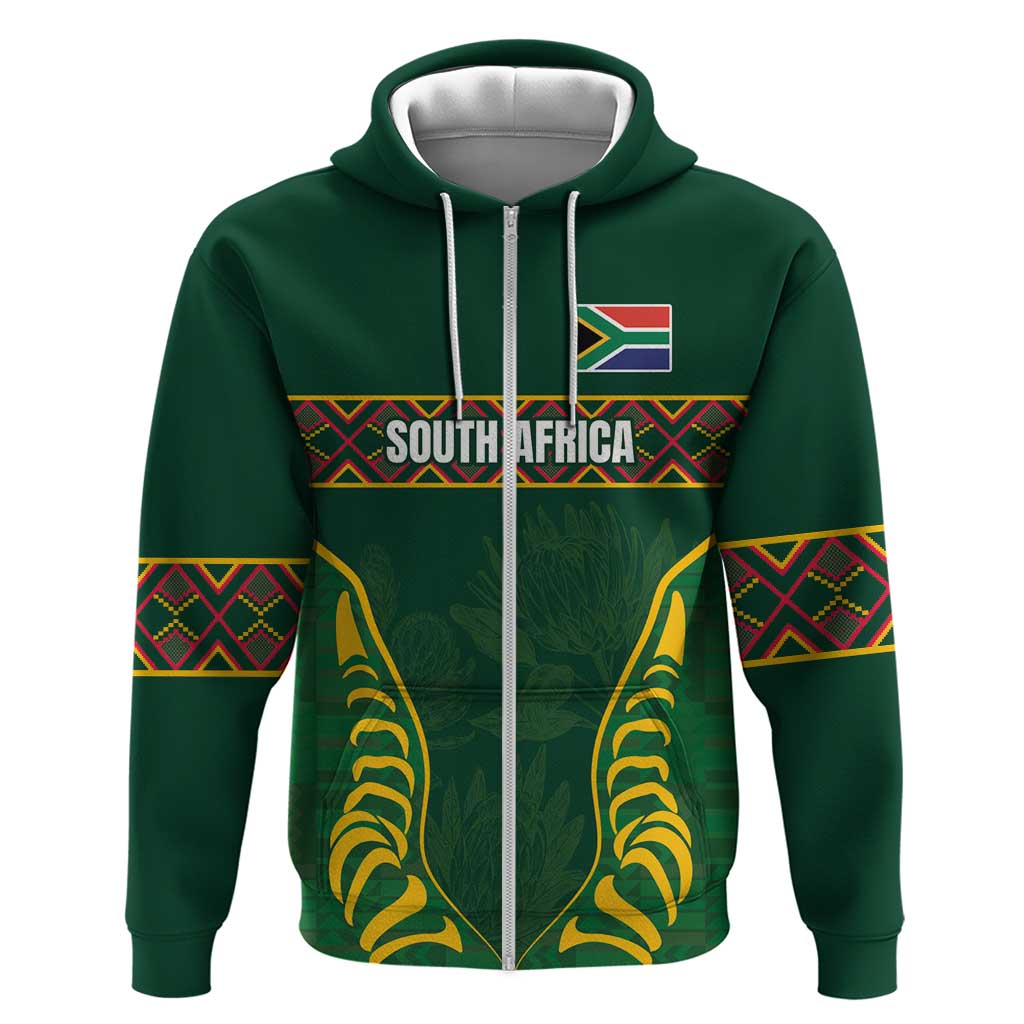 Custom South Africa Rugby Zip Hoodie Springboks Spirit and King Protea