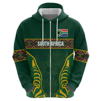 Custom South Africa Rugby Zip Hoodie Springboks Spirit and King Protea