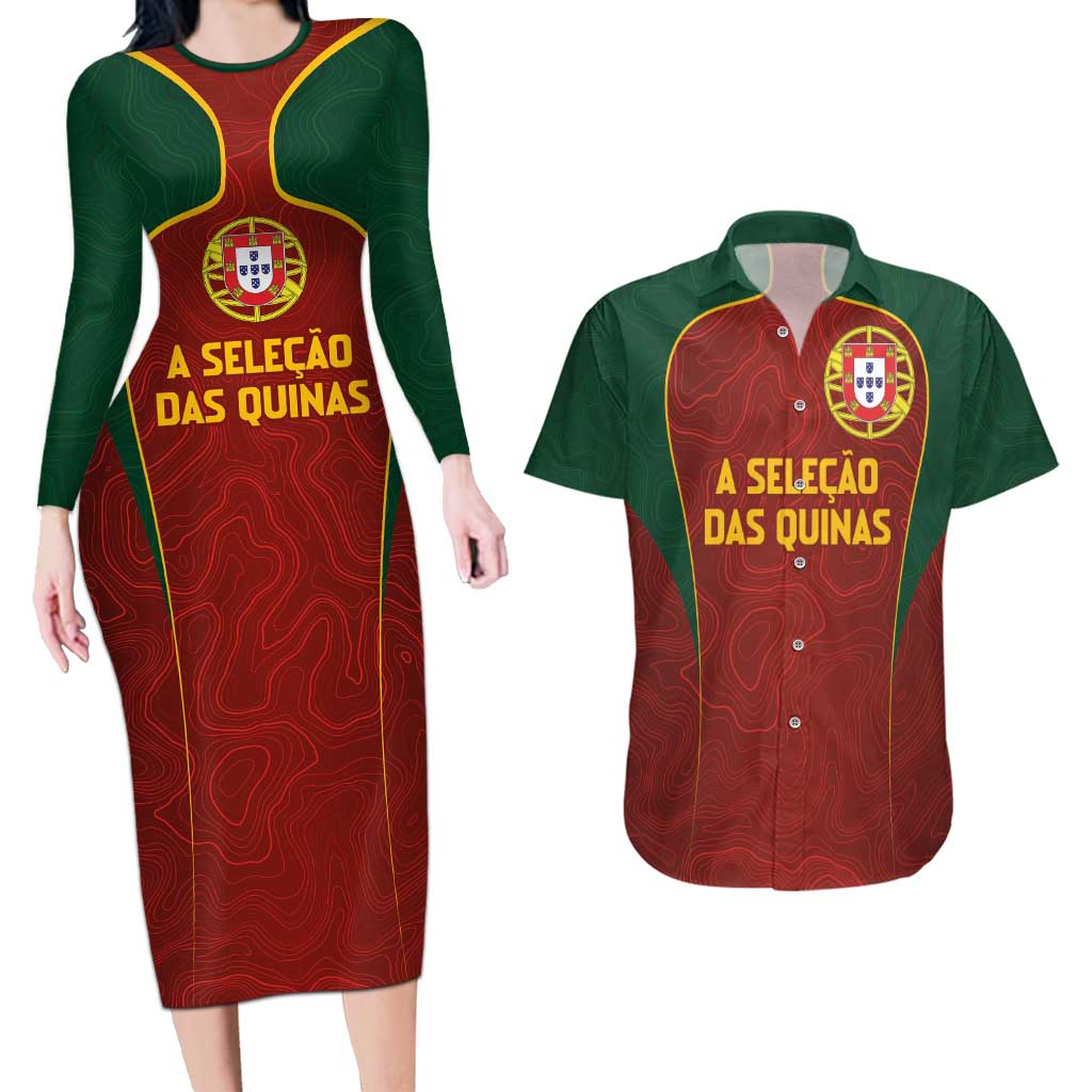 Custom Portugal Football Couples Matching Long Sleeve Bodycon Dress and Hawaiian Shirt A Selecao das Quinas