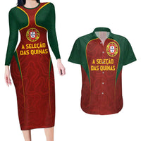 Custom Portugal Football Couples Matching Long Sleeve Bodycon Dress and Hawaiian Shirt A Selecao das Quinas