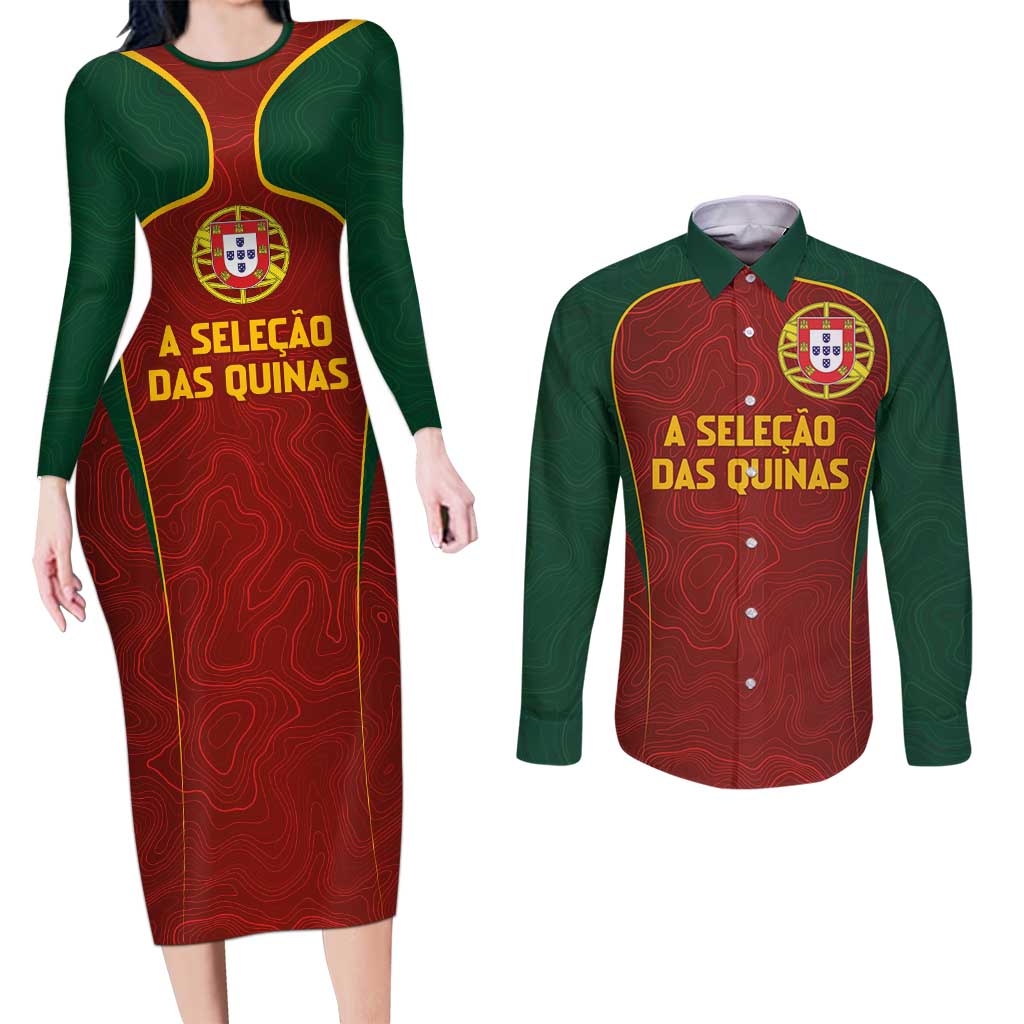 Custom Portugal Football Couples Matching Long Sleeve Bodycon Dress and Long Sleeve Button Shirt A Selecao das Quinas
