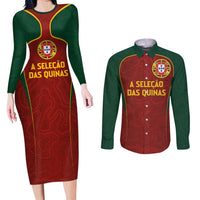 Custom Portugal Football Couples Matching Long Sleeve Bodycon Dress and Long Sleeve Button Shirt A Selecao das Quinas