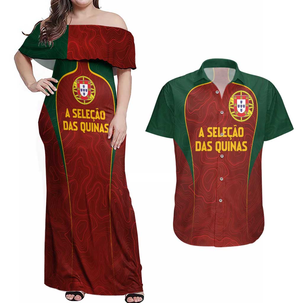 Custom Portugal Football Couples Matching Off Shoulder Maxi Dress and Hawaiian Shirt A Selecao das Quinas
