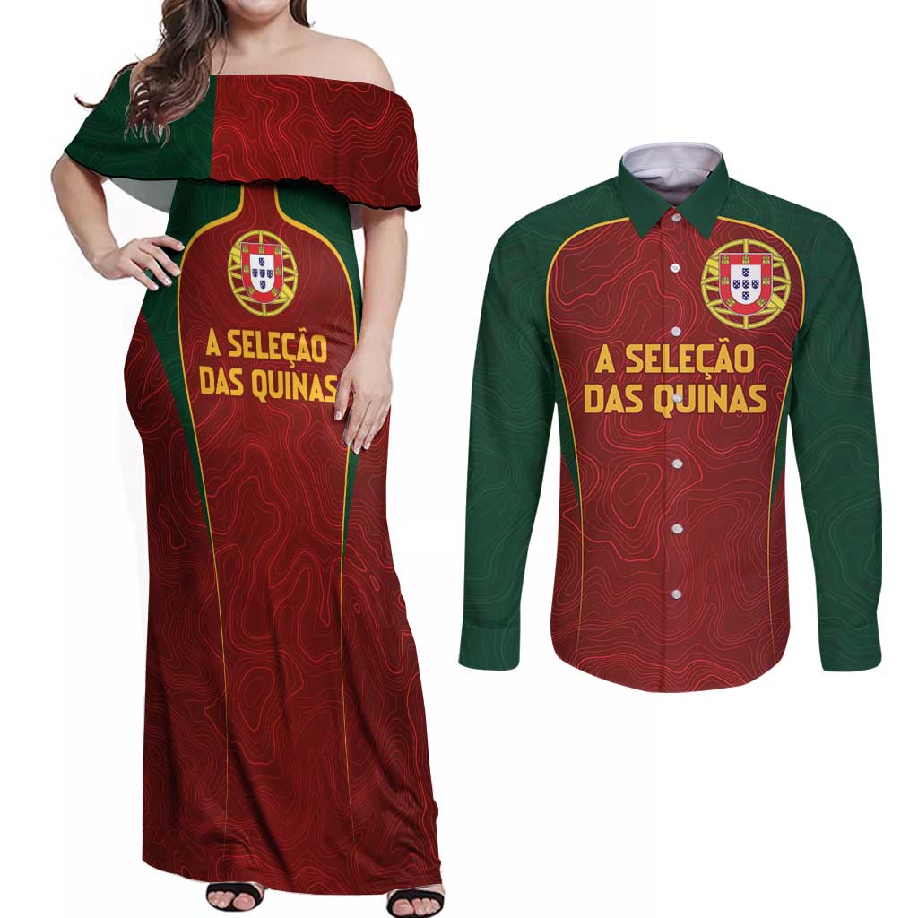 Custom Portugal Football Couples Matching Off Shoulder Maxi Dress and Long Sleeve Button Shirt A Selecao das Quinas