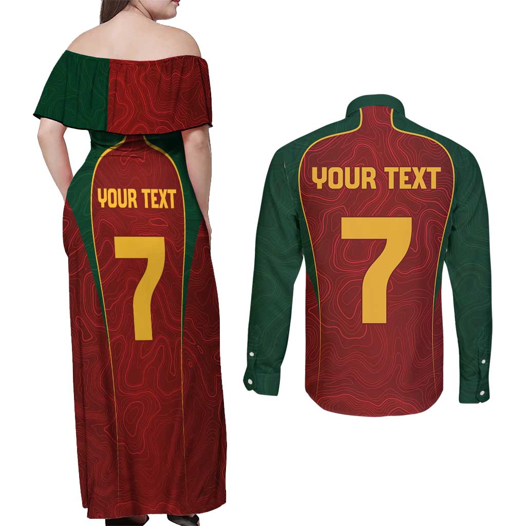Custom Portugal Football Couples Matching Off Shoulder Maxi Dress and Long Sleeve Button Shirt A Selecao das Quinas