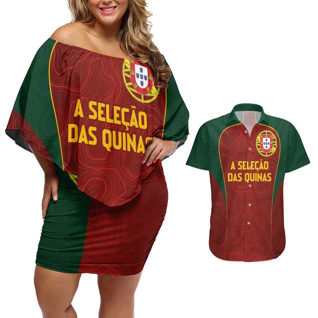 Custom Portugal Football Couples Matching Off Shoulder Short Dress and Hawaiian Shirt A Selecao das Quinas