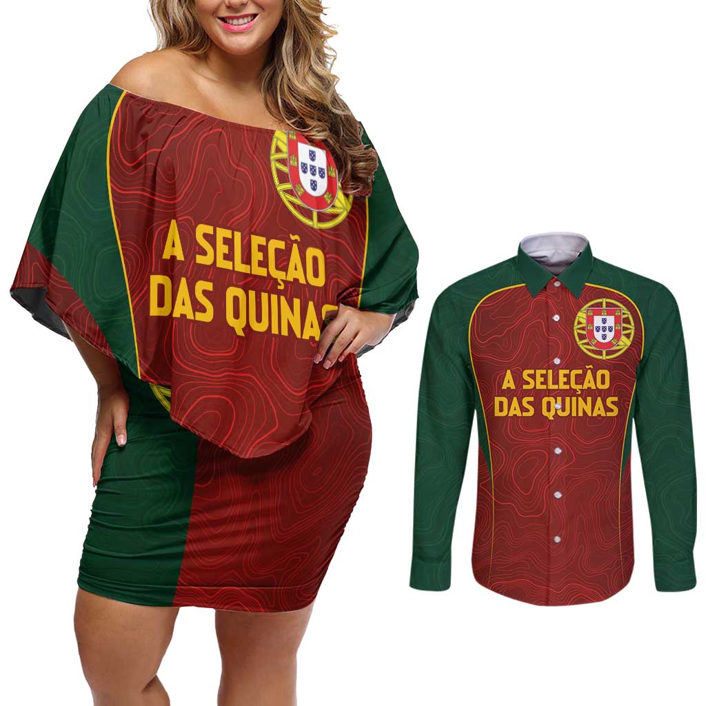 Custom Portugal Football Couples Matching Off Shoulder Short Dress and Long Sleeve Button Shirt A Selecao das Quinas