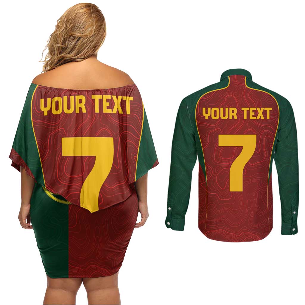 Custom Portugal Football Couples Matching Off Shoulder Short Dress and Long Sleeve Button Shirt A Selecao das Quinas