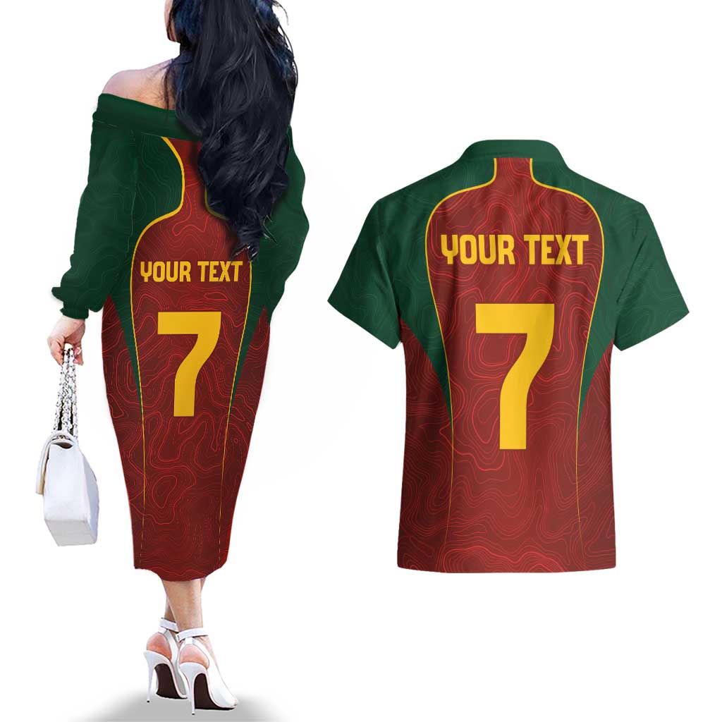 Custom Portugal Football Couples Matching Off The Shoulder Long Sleeve Dress and Hawaiian Shirt A Selecao das Quinas