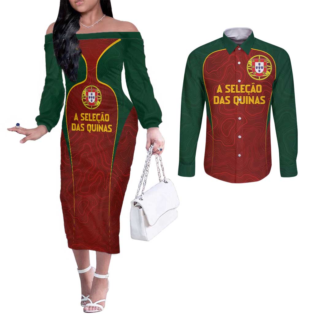 Custom Portugal Football Couples Matching Off The Shoulder Long Sleeve Dress and Long Sleeve Button Shirt A Selecao das Quinas