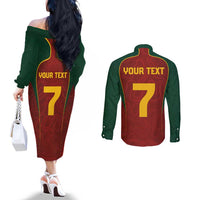 Custom Portugal Football Couples Matching Off The Shoulder Long Sleeve Dress and Long Sleeve Button Shirt A Selecao das Quinas