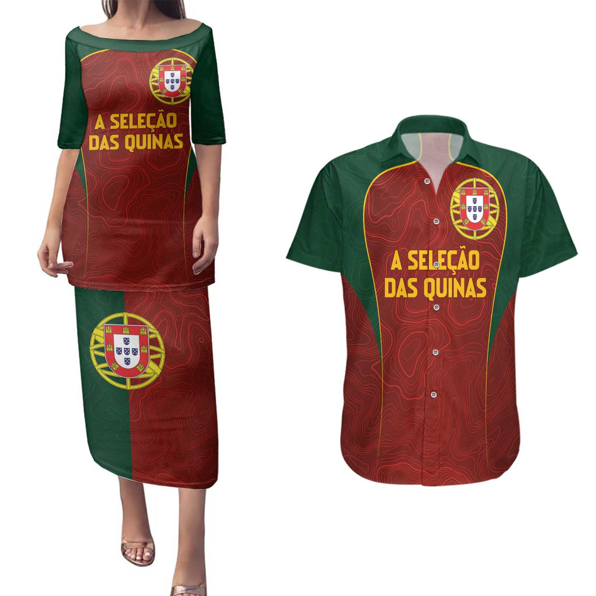 Custom Portugal Football Couples Matching Puletasi and Hawaiian Shirt A Selecao das Quinas